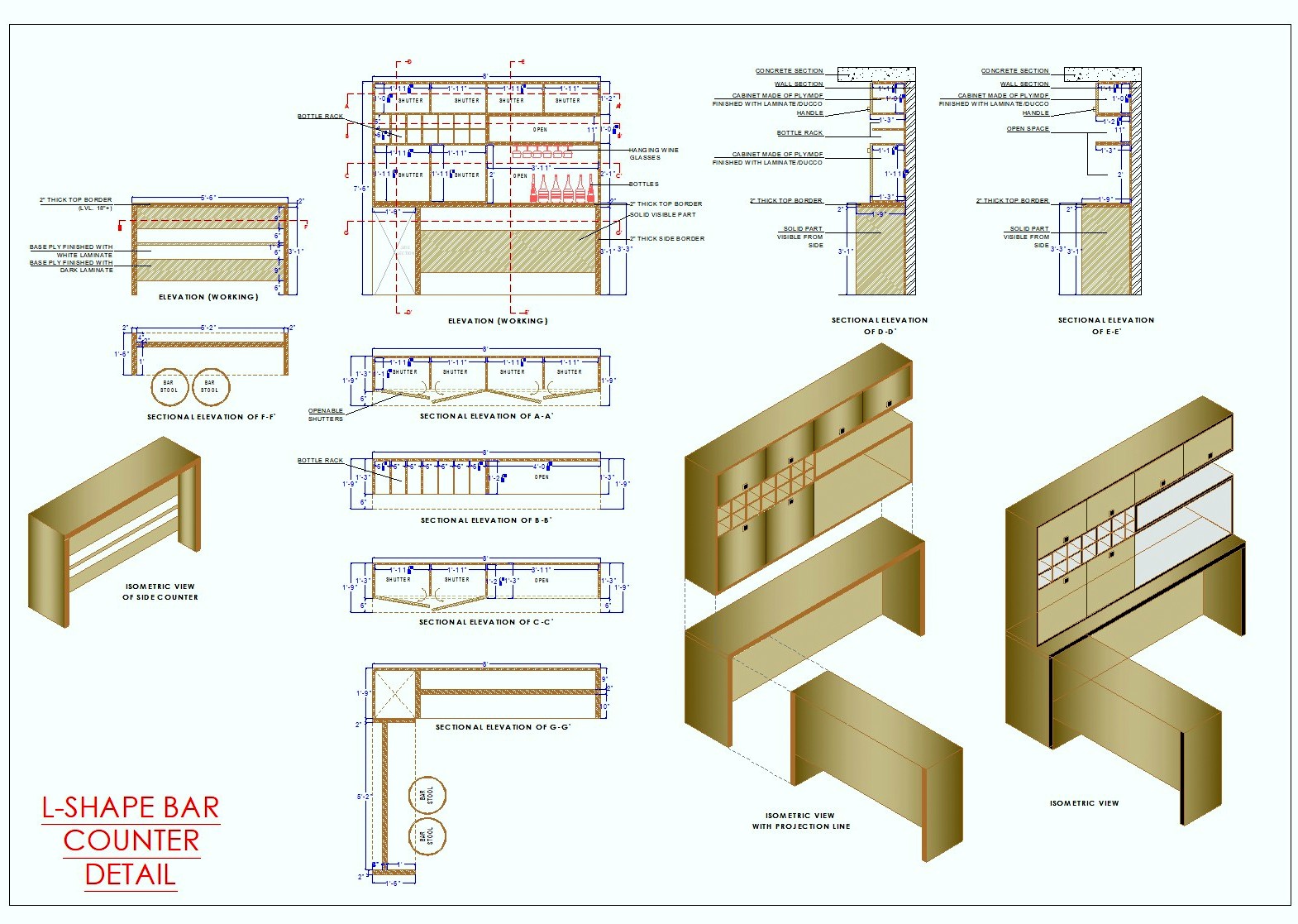 Modern L-Shape Bar Counter Design in DWG Format